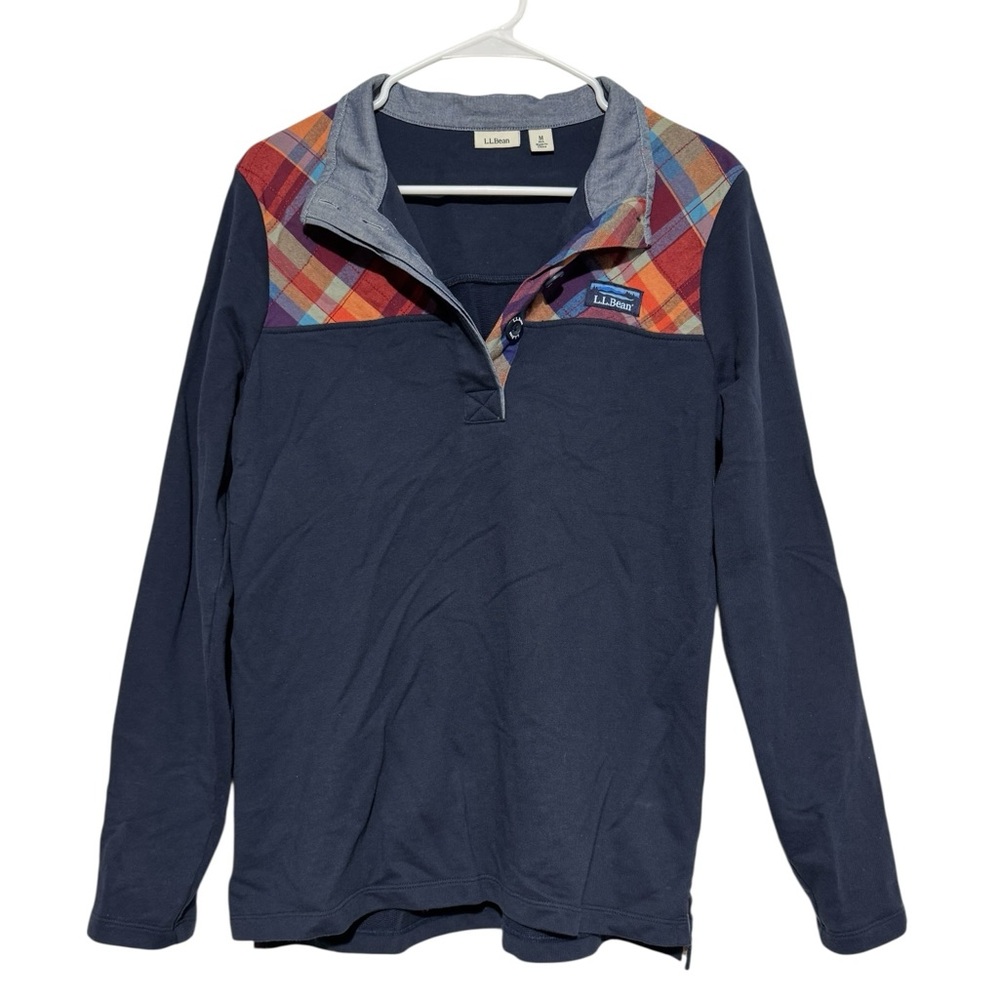 LL Bean Quarter Snap Pullover Size M Rainbow Plaid Preppy Cozy Fall Academia